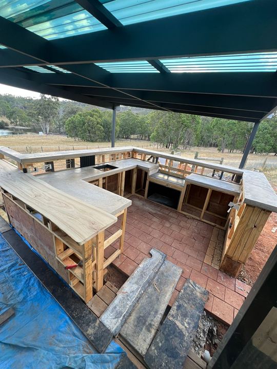 Timber-framed outdoor bar seen from above